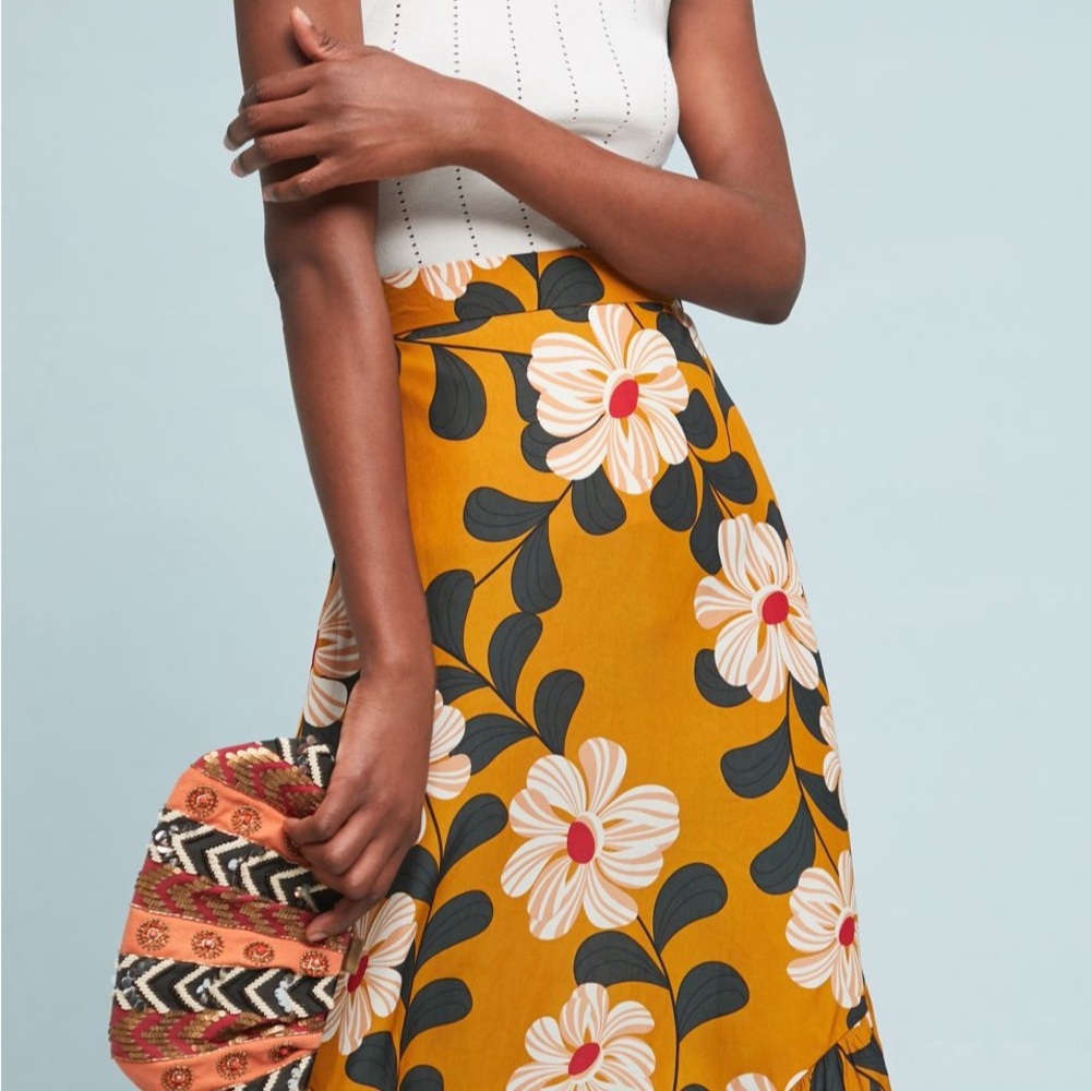 ANTHROPOLOGIE EVA FRANCO Ikebana Yellow Floral Midi Skirt & Matching Blouse 4/6 - Picture 3 of 10